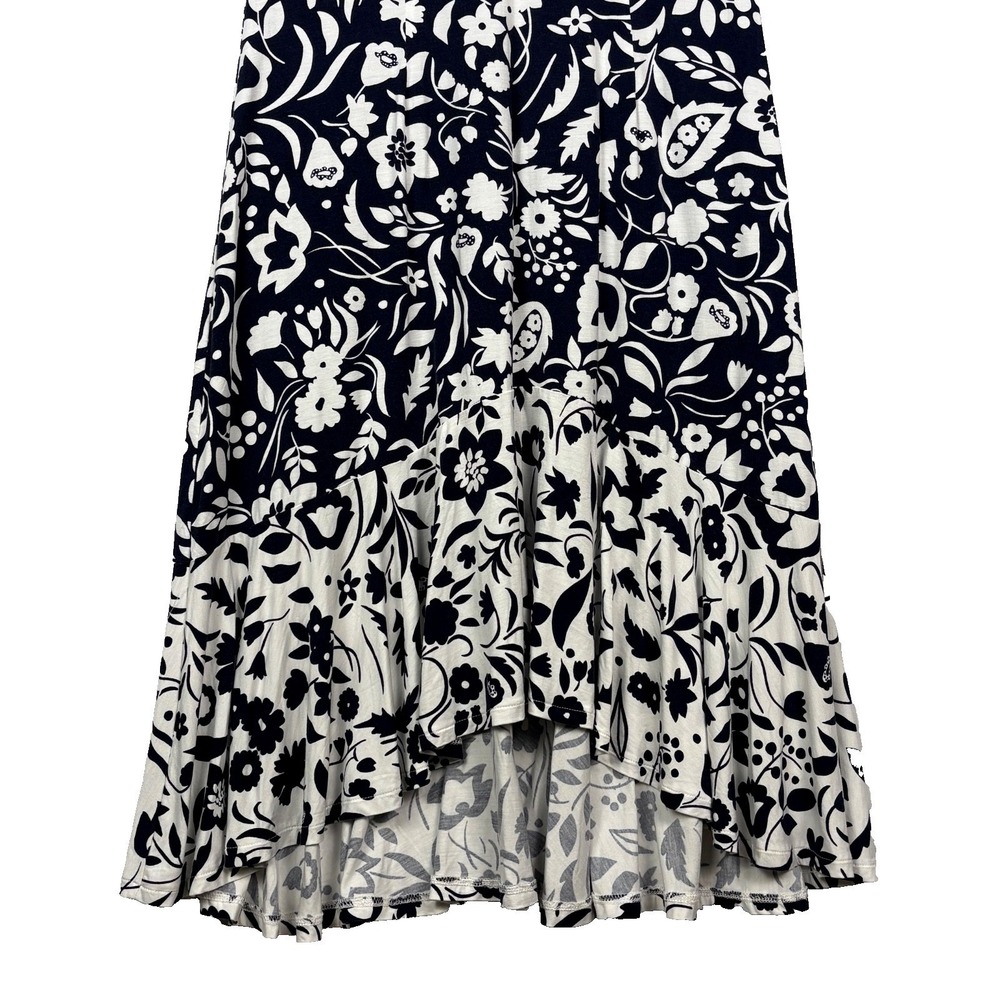 Boden Women Sleeveless Midi Dress Sz 8R Navy/ White floral Hi-low Ruffle Party - Picture 3 of 16